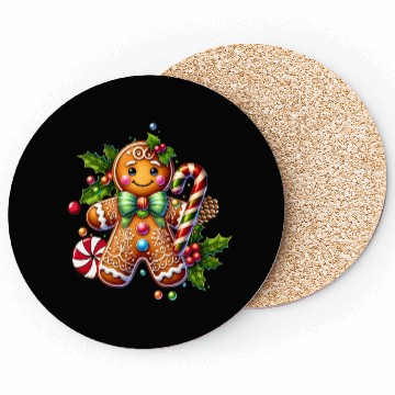 Discover Happy gingerbread man with candy cane Coasters