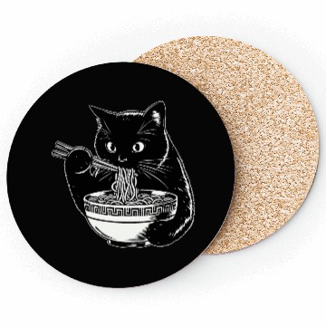 Discover Cat Eating Ramen Noodles Japanese Funny Coasters