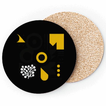 Discover Bold Black & White Geometric Pattern with Yellow Coasters