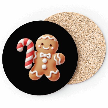 Discover Happy gingerbread man with candy cane Coasters