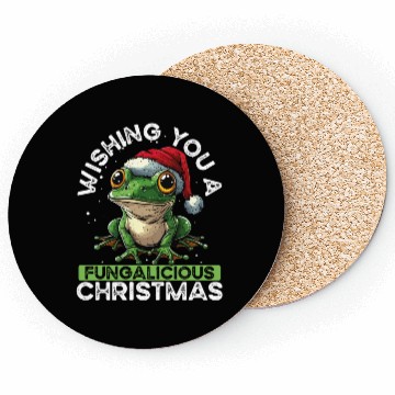 Discover Merry Christmas Frog on Mushroom Cottagecore Coasters