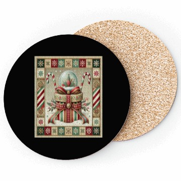 Discover Christmas Snow Globe with Candy Canes and Ribbons Coasters
