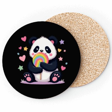 Discover Chubby Panda with Rainbow Lollipop Coasters