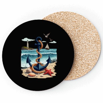 Discover Nautical Anchor and Lighthouse Ocean Scene for a Coasters