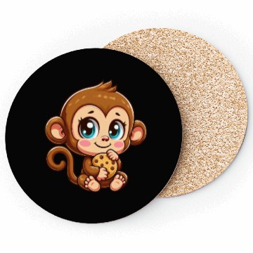 Discover Cute Monkey Chimpanzee eating cookies cartoon Coasters
