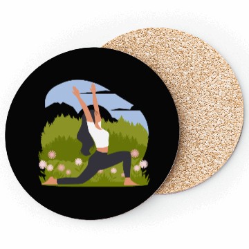 Discover Yoga Pose Woman With Flowers Coasters
