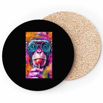 Discover Digital Art Monkey With Lollipop Graffiti Elements Coasters