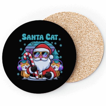 Discover Retro Santa Cartoon - Cool Cats & Candy Cane Vibes Coasters