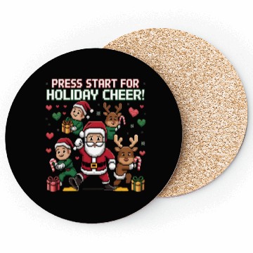 Discover Christmas Typography press start for holiday cheer Coasters