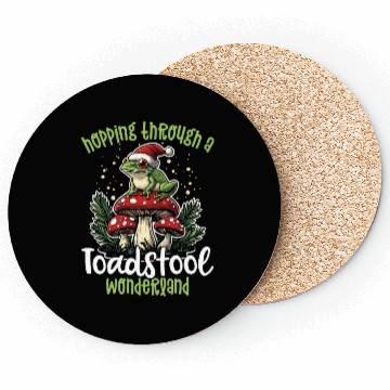 Discover Merry Christmas Frog on Mushroom Cottagecore Coasters