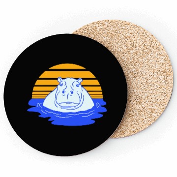Discover Hippo Swimming Water Sun Cute Happy Comic Cartoon Coasters