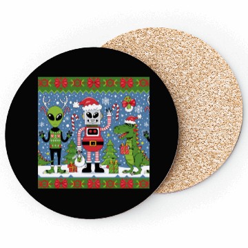 Discover Funny Ugly Christmas Sweater Design – Alien, Robot Coasters