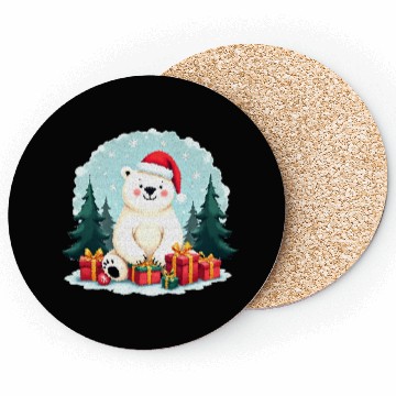 Discover Adorable Polar Bear in Santa Hat Coasters