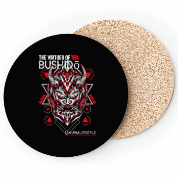 Discover Red and White Samurai Oni-Mask Coasters
