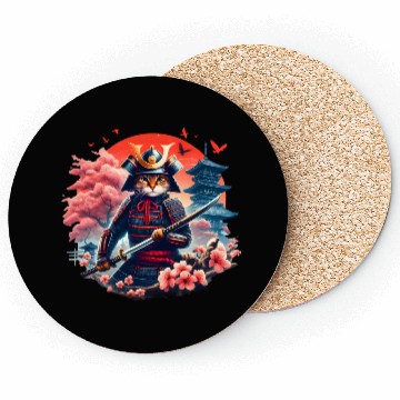 Discover Samurai Cat Graphic Warrior Vintage Japanese Anime Coasters
