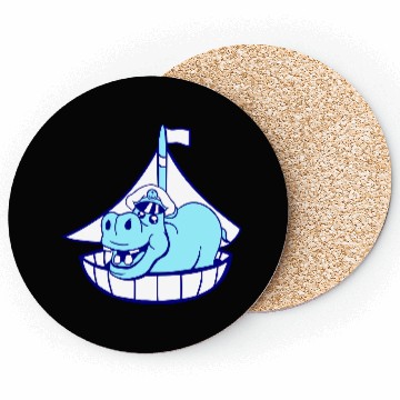 Discover Funny Hippo Old Captain Sails Cute Cartoon Comic Coasters