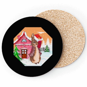 Discover A rabbit walking on Christmas Day Coasters