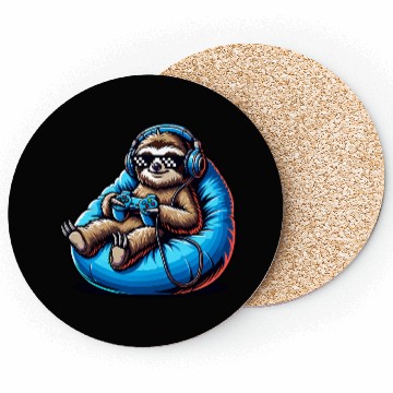 Discover Chill Gamer Sloth Headphones Controller Relax Coasters