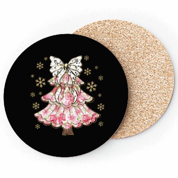 Discover Preppy Pink Coquette Bow Xmas Tree Coasters