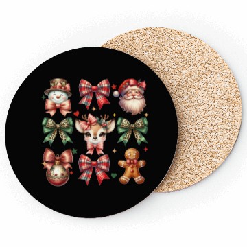 Discover Christmas Coquette Bow Retro Christmas Coasters