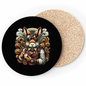 Discover Steampunk Rabbit with Gears and Goggles Coasters