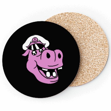 Discover Old Hippo Captain Face Funny Cute Cartoon Comic Coasters