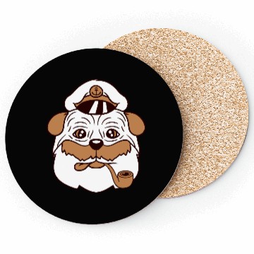 Discover Pug Dog Captain Hat Face Funny Cute Cartoon Comic Coasters