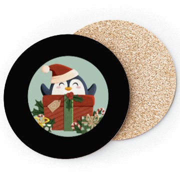 Discover Cute Penguin with Gift and Santa Hat Coasters