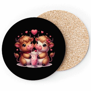 Discover Cute Cartoon Valentines Highland Cow Coasters
