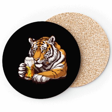 Discover Cute Tiger Drinking Beer 2 Coasters