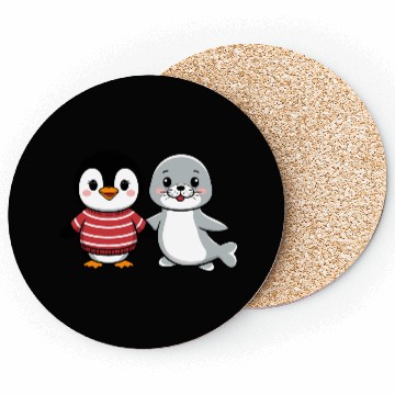 Discover Penguin and Seal Friends holding hands Coasters