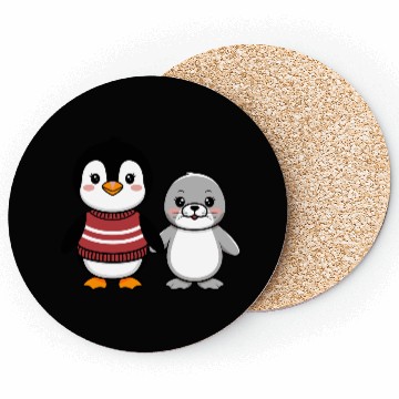Discover Cute Penguin and Seal Best Buddies Friends Coasters
