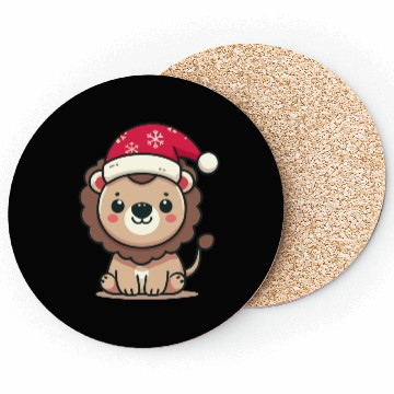 Discover lion cub with christmas hat Coasters
