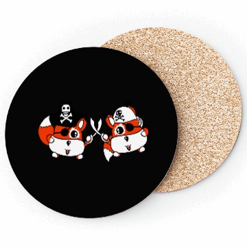 Discover Two Little Cute Pirate Foxes Eye Patch Sabre Duel Coasters