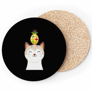 Discover Happy Cat with Pineapple - Tropical Animal Design Coasters