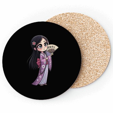 Discover Cute Chibi Geisha Anime Inspired Kimono Design Coasters