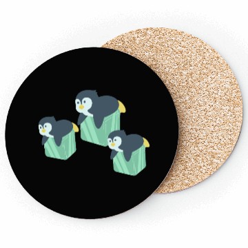 Discover "Adorable Penguin Family on Ice Cubes" Coasters