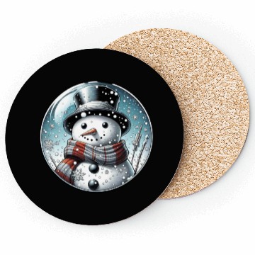 Discover Christmas Snowman with Scarf and Top Hat Coasters