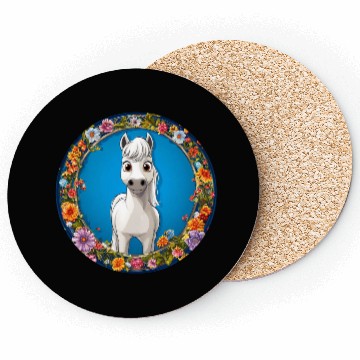 Discover Whimsical White Horse Floral Frame Coasters