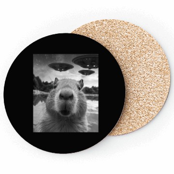 Discover Funny Graphic Capybara Selfie with UFOs Weird Coasters