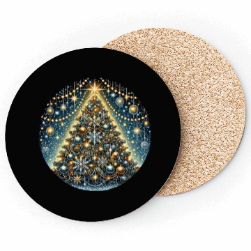 Discover Sparkling Christmas Tree with Golden Glow Coasters