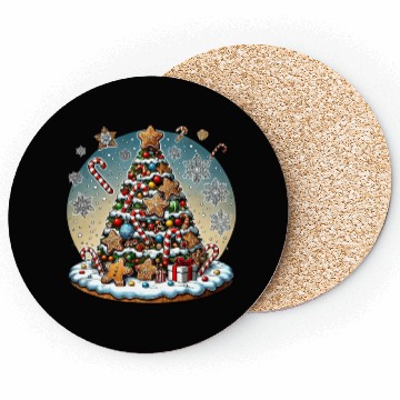 Discover Gingerbread Candy Cane Christmas Tree Coasters