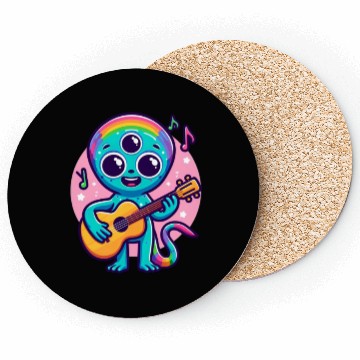 Discover Rainbow Alien Guitarist Coasters
