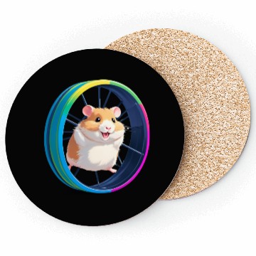 Discover Happy Hamster on Exercise Wheel Coasters