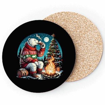 Discover Cozy Christmas Polar Bear: Eggnog & Fireside Cheer Coasters