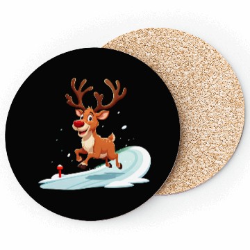 Discover Joyful Reindeer Dashing to Santa's House Coasters