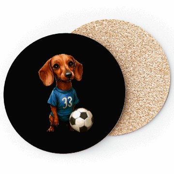 Discover Soccer dachshund blue Coasters