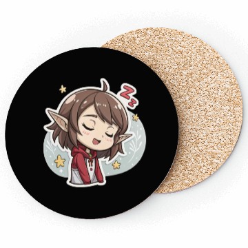 Discover Adorable Sleepy Elf Art Print for Cozy Comfort Coasters