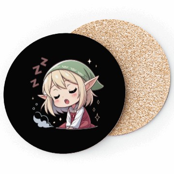Discover Sleepy Sprite: Cute Elf Napping So Lovingly Coasters