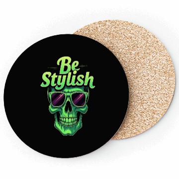 Discover Be Stylish Vibrant Green Skull with Sunglasses Coasters
